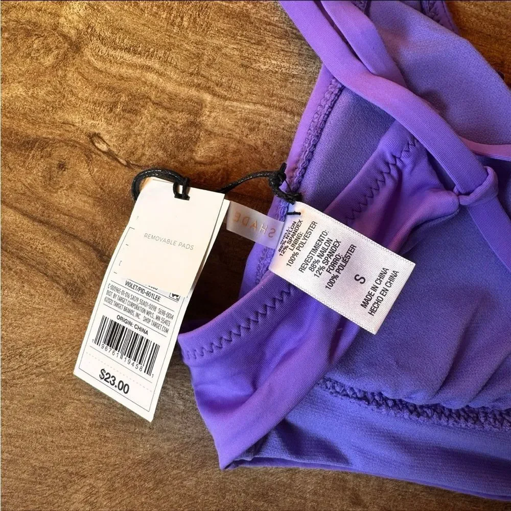 Shade & Shore Bikini Top Women’s Sm Ruffled Purple Swim Top Removable Pads NEW